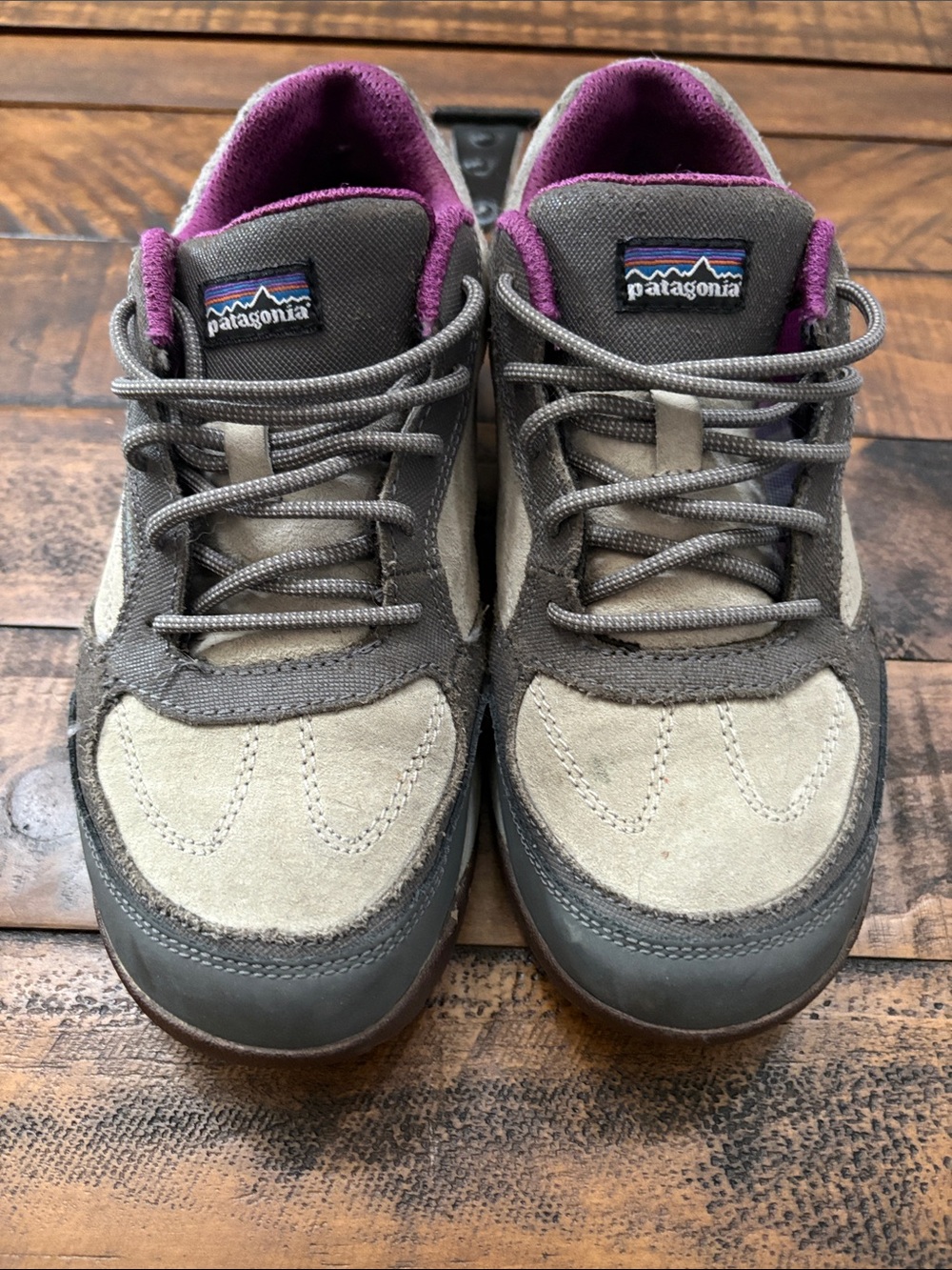 Patagonia Gray and Beige Sneakers with Purple Lining